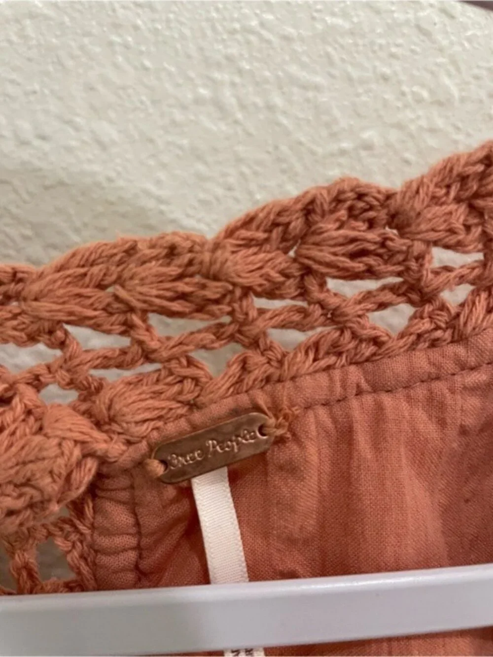 Free People Crochet Feminine Long Sleeve Top Boho Puff Sleeve Vintage